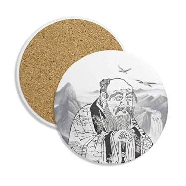 Imagem de Porta-copos de cerâmica Dao Religion com pintura de tinta chinesa, porta-copos com pedra absorvente para bebidas, presente de 2 peças