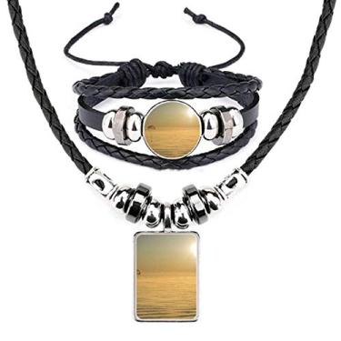 Imagem de Conjunto de joias de pulseira de couro com balão dourado brilhante