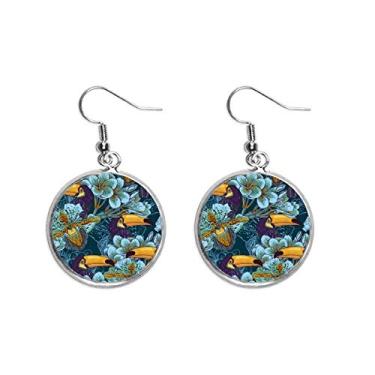 Imagem de Brinco feminino com padrão contínuo de pássaro orquídea com pingente de orelha de animal prata