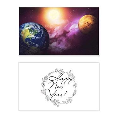 Imagem de Planeta Terra, vermelho, azul, colorido, ano novo, festival, cartão de felicitações, mensagem de abençoar presente