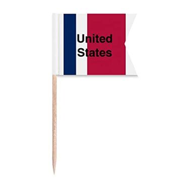 Imagem de Bandeira dos Estados Unidos com cores e bandeiras inglesas de palitos de dentes, marcação de etiquetagem para bolo de festa, comida de queijo