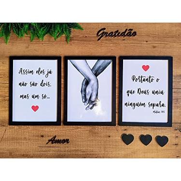 Imagem de Kit 3 quadros decorativos mãos dadas quarto casal Médio