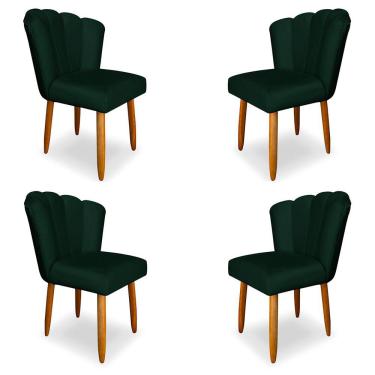 Imagem de Kit 4 Cadeiras de Jantar Pétala Estofada Pés Palito Veludo Verde - Montanaris Decor