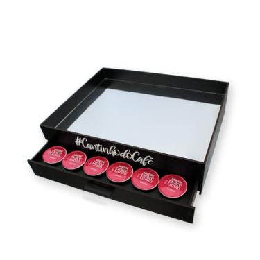Imagem de Mondo Box Porta Cápsulas Gaveta, Cômoda Compatível com Dolce Gusto Cantinho do Café Premium, Bandeja Espelhada Preta Decorativa em Mdf, Apoio Cafeteira, Servir Chá Xícara Bule Garrafa