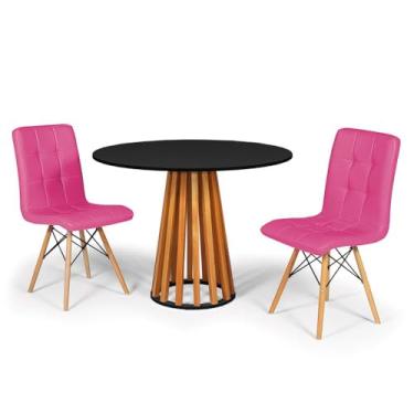Imagem de Conjunto Mesa de Jantar Talia Amadeirada Preta 100cm com 2 Cadeiras Eiffel Gomos - Rosa