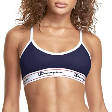 Imagem de Champion Sutiã feminino Heritage Bralette, pulôver de algodão elástico, sutiã absorvente de umidade, único ou pacote com 2, Imperial Indigo, pacote com 1, M