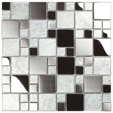Imagem de Pastilha de Aço Inox e Vidro 29,8x29,8cm Glass Mosaic Espelhado/escovado