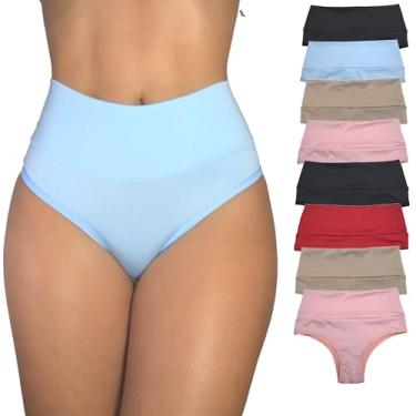 Imagem de Kit 8 Calcinha Modeladora Cós Alto - Cintura Alta, Compressão para Barriga, Sem Costura...