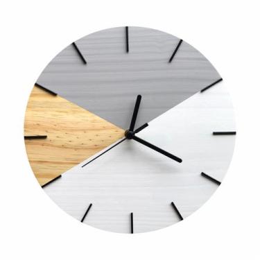 Imagem de Relógio De Parede Geométrico Branco E Cinza Com Ponteiros Preto 28cm -