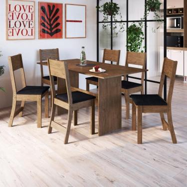 Imagem de Conjunto Sala de Jantar Fidelitá Siena Com 6 Cadeiras Noce Assento Preto