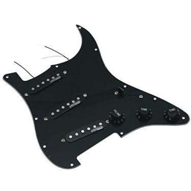 Imagem de KAISH Pickguard preto para guitarra elétrica com 3 camadas pré-cabeado com captadores Wilkinson para USA/México FD Stratocaster