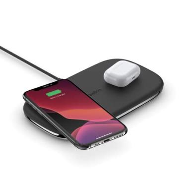 Imagem de Belkin Tapete de carregamento sem fio TrueFreedom Pro (carregador sem fio duplo para vários dispositivos) Carregamento de superfície total – coloque dispositivos em qualquer lugar da almofada para carregar, WIZ006ttBK