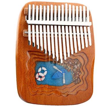 Imagem de Piano de dedo de bolso resina de mogno, piano de polegar 17 teclas Kalimba, piano Mbira para amantes de música, teclado de percussão de dedo com martelo de afinação de piano, (17 cm x 13 cm) F