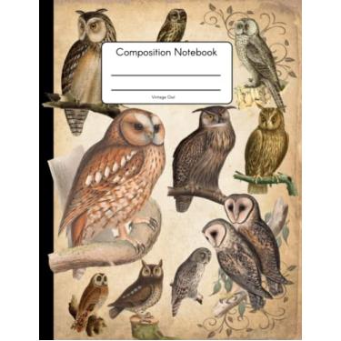 Imagem de Caderno de composição coruja vintage: um caderno pautado na faculdade com ilustrações lindamente detalhadas de corujas