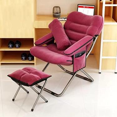 Imagem de Cadeira preguiçosa interna, poltrona de sala de estar, poltrona dobrável com apoio para os pés e travesseiro, cama reclinável estofada, cadeira de jogos de leitura, rosa