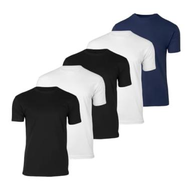 Imagem de Kit 5 Camisetas Masculinas Básicas Lisa 100% Algodão Premium (BR, Alfa, P, Regular, Preto/Branco/Azul)