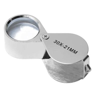 Imagem de Lupa Othmro 1 peça/2/4 peças com lente de diâmetro 30X/20X/10X 21 mm em forma de apito Joias dobráveis Lupa de vidro de ampliação prata, 30x/21mm, 1pcs