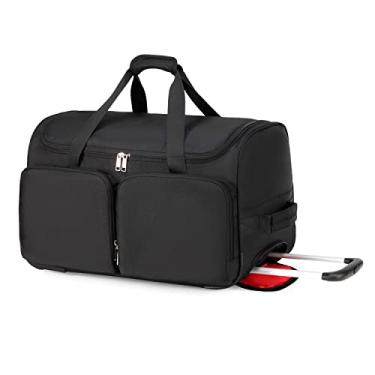 Imagem de Bolsa de tênis de viagem bolsa esportiva masculina feminina academia esportiva mala de transporte divisória de bolsa compartimento ajustável portátil futebol atlético transportador de sapatos resistentes acessórios de viagem, Preto com rodas, Bolsa esportiva com rodinhas e divisor ajustável