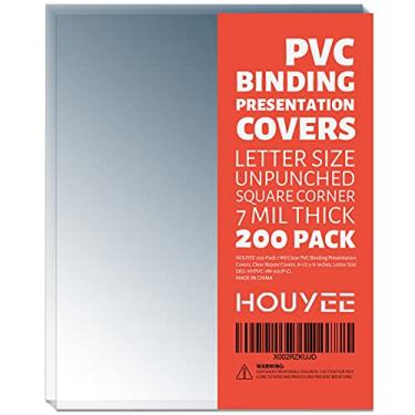 Imagem de HOUYEE Pacote com 200 capas de apresentação de encadernação de PVC de 7 mil, capas de relatório transparentes para encadernação, 20 x 28 cm, tamanho carta