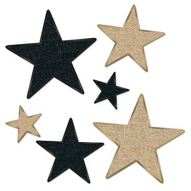 Imagem de Beistle Glitter Foil Sparkle Paper Star Cut Outs 6 peças VIP Awards Noite Decorações - Artigos de Festa de Ano Novo, 12,7 cm - 30,5 cm, Preto/Dourado