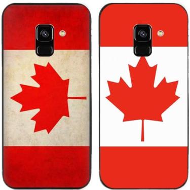 Imagem de 2 peças retrô bandeira do Canadá impressa TPU gel silicone capa de telefone traseira para Samsung Galaxy (Galaxy A5 2018 / A8 2018)