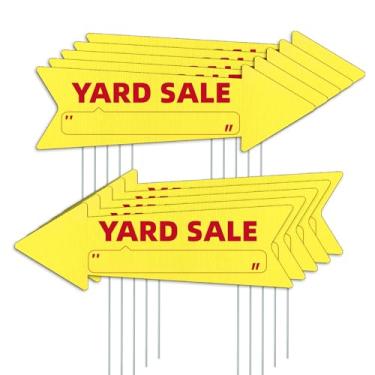 Imagem de Sinais de flecha amarela com estacas - 40,6 x 12,7 cm dupla face, placas de venda de imóveis ao ar livre para negócios, placas de seta para quintal, placa de plástico para venda de garagem ao ar livre