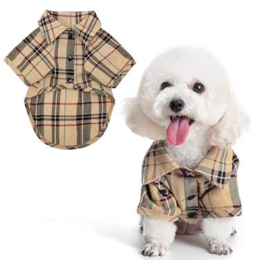 Imagem de SOUTHMIA Camisa para cães pequenos - Roupas de gato algodão lapela fantasia polo vestuário xadrez filhote adequado para animais de estimação pequenos