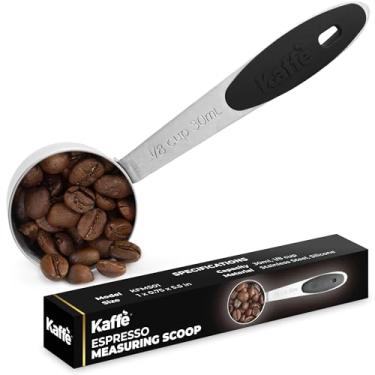 Imagem de Colher de café Kaffe (1/8 xícara | 30 ml) - Colher de medição de café de aço inoxidável para café moído e grãos de café com alça de silicone - Colheres medidoras de 1/8 colher de chá para café -