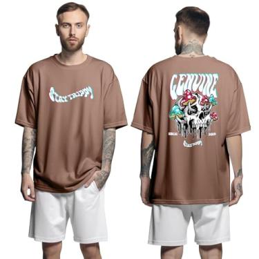 Imagem de Camisa Camiseta Oversized Streetwear Genuine Grit Masculina Larga 100% Algodão 30.1 Stay Trippy - Marrom - P