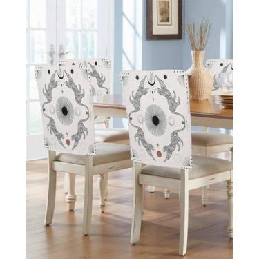 Imagem de Savannan Capas de cadeira de jantar abstratas de meados do século leopardo sol lua simples listras brancas capas de cadeira para decoração de festas de fim de ano, conjunto de 8