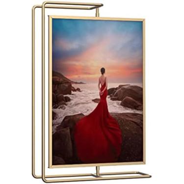 Imagem de Moldura de metal para fotos, suporte para porta-retratos giratório de dupla face A4 360° com capas de acrílico HD, uso duplo horizontal e vertical, lista de preços de pôsteres, suporte de ex