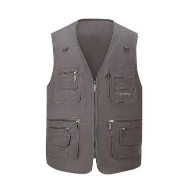 Imagem de Spanye Colete masculino de pesca Alive, com vários bolsos, casual, para trabalho, sem mangas, Cinza, XL
