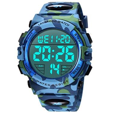 Imagem de L LAVAREDO Relógio digital masculino – relógios militares esportivos à prova d'água com cronógrafo para uso ao ar livre e luz traseira de LED/alarme/data, LighteArmyBlue, Cronógrafo, digital