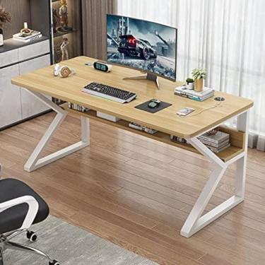 Imagem de Mesa de computador em forma de K, mesa de trabalho ergonômica para estudo, estação de trabalho para home office, mesa de pc, mesa de jogos com portas USB e gerenciamento de cabos, amarelo, 8