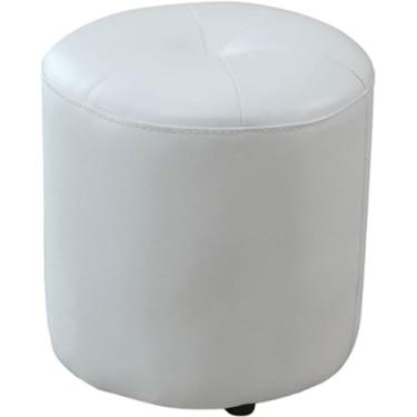 Imagem de Banqueta redonda para sala de estar, banquinho redondo, pufe otomano, banco criativo para troca de sapatos, material de couro impermeável, moldura de madeira maciça, cinza claro, 32 x 32 cm