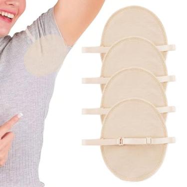 Imagem de 2 pares de almofadas de suor de axila reutilizáveis laváveis nas axilas com alça de ombro sob o braço protetores de suor respiráveis absorventes para mulheres e homens (nude)