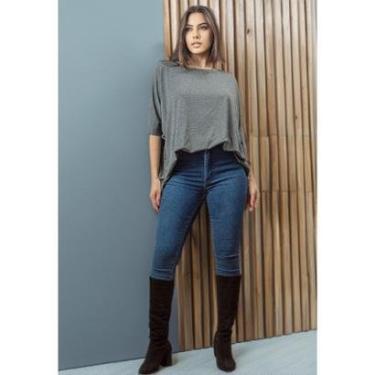 Imagem de Blusa Ampla Malha Morcego Manga Curta Mescla - Único-Feminino