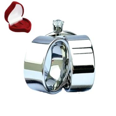 Imagem de Alianças Italianas Par Retas Polidas 8mm Exclusivas Casamento Namoro Noivado Compromisso com Caixa de Veludo e Anel Solitario