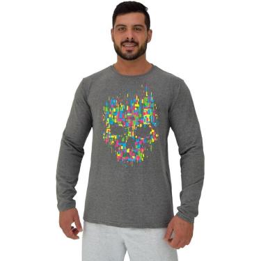Imagem de Camiseta Manga Longa Moletinho MXD Conceito Caveira Abstrata Masculina-Masculino