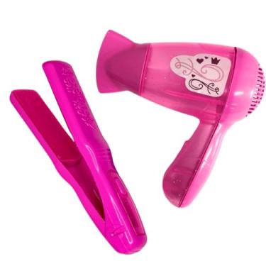 Imagem de Kit Beleza Com Secador e Chapinha De Brinquedo Meninas Infantil Rosa