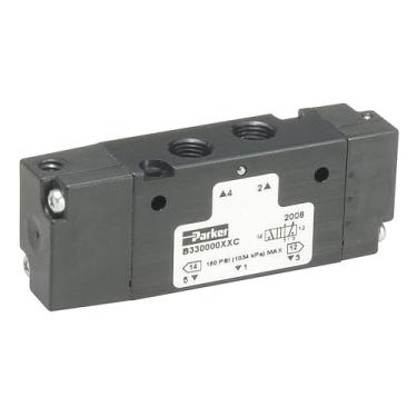 Imagem de Parker Válvula de controle de ar Hannifin B7X3000XXA série B7 solenoide de 3 vias, retorno de ar NC-Air de 2 posições/assistido por mola, válvula piloto remota única, válvula piloto remota única, porta em linha NPT de 1/2"