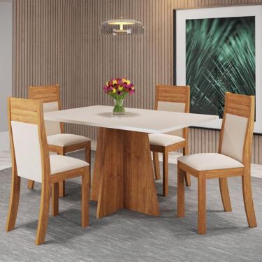 Imagem de Mesa de Jantar Retangular Viero Vivere com 4 Cadeiras Roma Estofadas e Revestidas