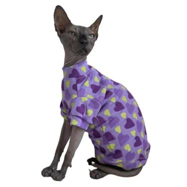 Imagem de Camiseta de algodão Sphynx edição limitada para gatos sem pelos roupas para animais de estimação gatinho gola redonda camisetas colete gatos e cães pequenos vestuário (coração roxo, P (1,5-2 kg))