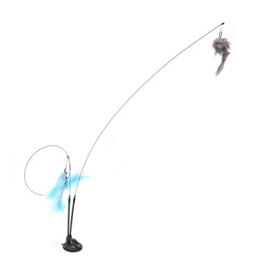 Imagem de Brinquedo Interativo de Penas de Gato Com Ventosa para Brincadeiras Internas (Peixe Voador Azul e Rato Cinza)