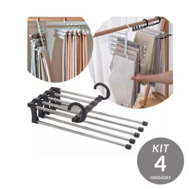 Imagem de kit c/ 4 Unidades Organizador Inox Retrátil 5 Divisórias para Calças e