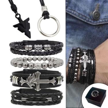 Imagem de Pulseiras Masculinas Kit C/04 Leão de Judá Preto + 2 Colares Flecha To