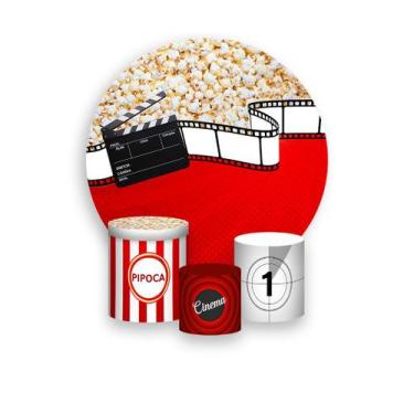 Imagem de Painel De Festa Redondo 1,50x1,50 + Trio De Capas Cilindro - Cinema Ro