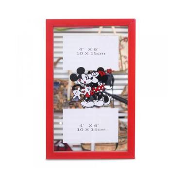 Imagem de Porta Retrato Espelho Moldura Vermelha Para 2 Fotos 10X15cm Mickey e M