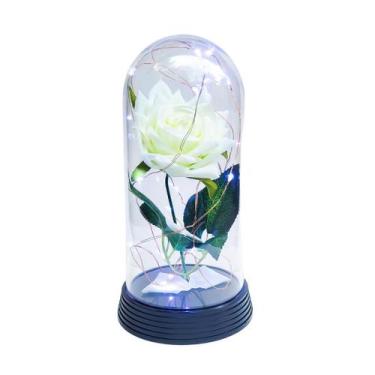 Imagem de Luminária A Rosa Encantada Branca 20 Cm Base Preta Frio - Amor Lindo