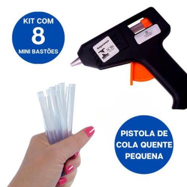 Imagem de Kit Aplicadora De Cola Quente C/ 8 Mini Refis Bastão Fino 7mm - Cola Q